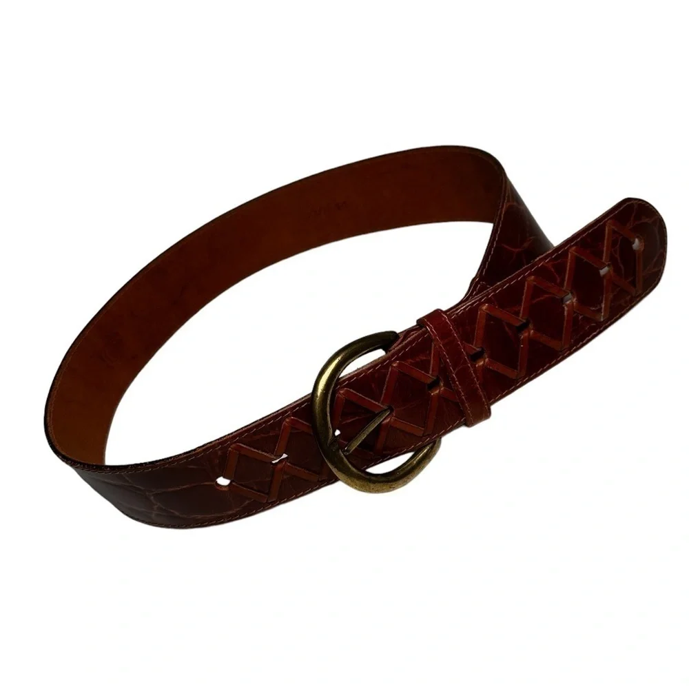 Women's Belt Brown Croc Print Wide Retro Mod Dress Casual Western Rockabilly M